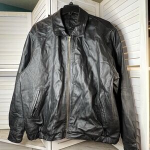 Vtg BGSD Genuine Black Leather‎ Bomber Jacket Men's 2XLT Quilted Lining READ